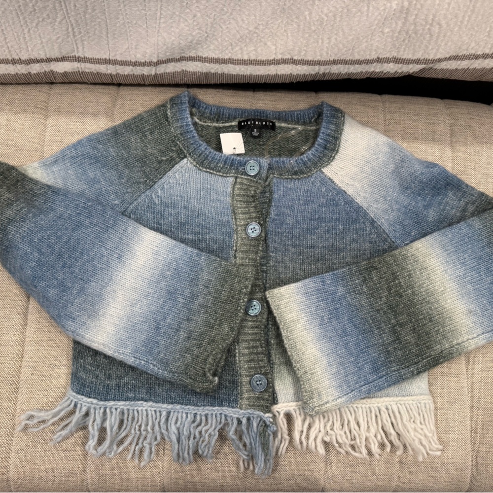 Blue and Gray Fringe Cardigan